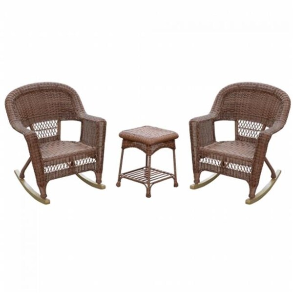Jeco W00208_2-RCES006 Santa Maria Espresso Rocker Wicker Chair Set with Cushions; Tan - 3 Piece W00208_2-RCES006 - main